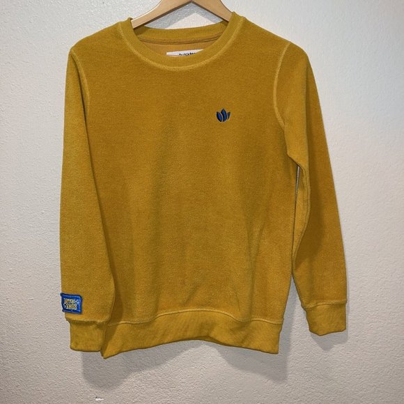 Dutch Bros Coffee Sweater Mens Size XS Yellow Sweatshirt Fleece Logo Crew Neck - Picture 1 of 7